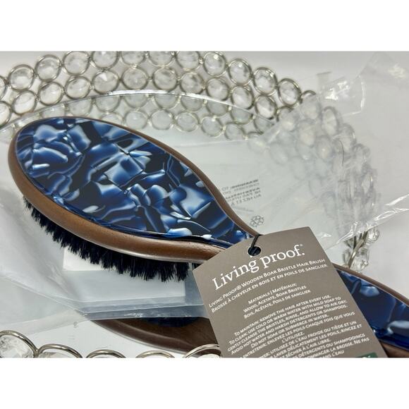 Living Proof Smooth Wooden Boar Bristle Hair Brush Standard Size Blue/Brown New - Picture 4 of 4